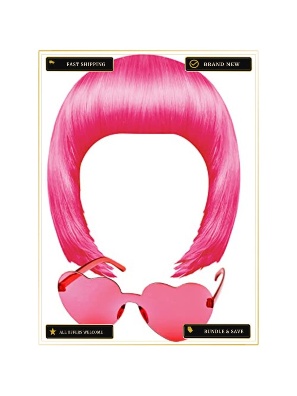 Short Bob Wig & Sunglass Set Cosplay Halloween Party Favor